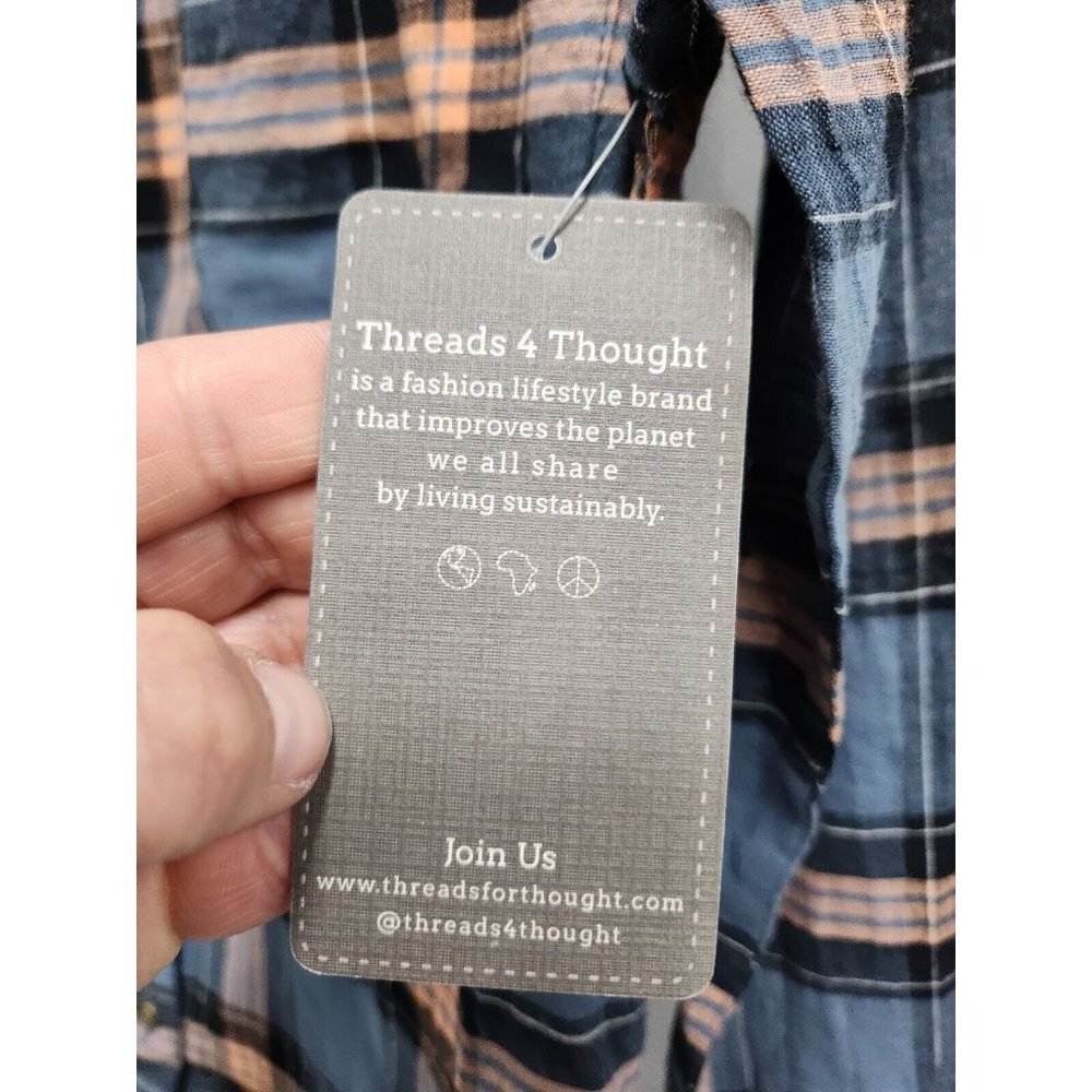 Threads 4 Thought Womens Shirt Size Medium Blue Plaid Organic Cotton Hi-Low NWT - Picture 5 of 10